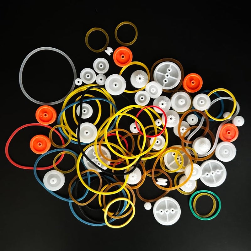 URIMPAVIDO 84PCS Belt Pulley Set 2MM Hole Plastic Belt Pulley with Rubber Band for DIY Model Toy RC Car Robot Airplane Accessories - Image 1